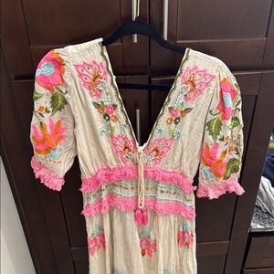 Luxe Cream and Pink Embroidered Dress